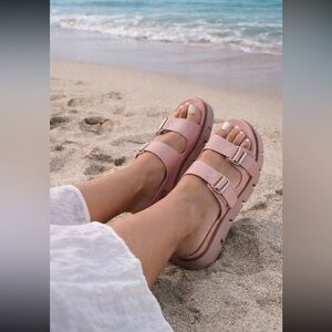 BAMBOO Pink Double-Buckle Platform Sandals